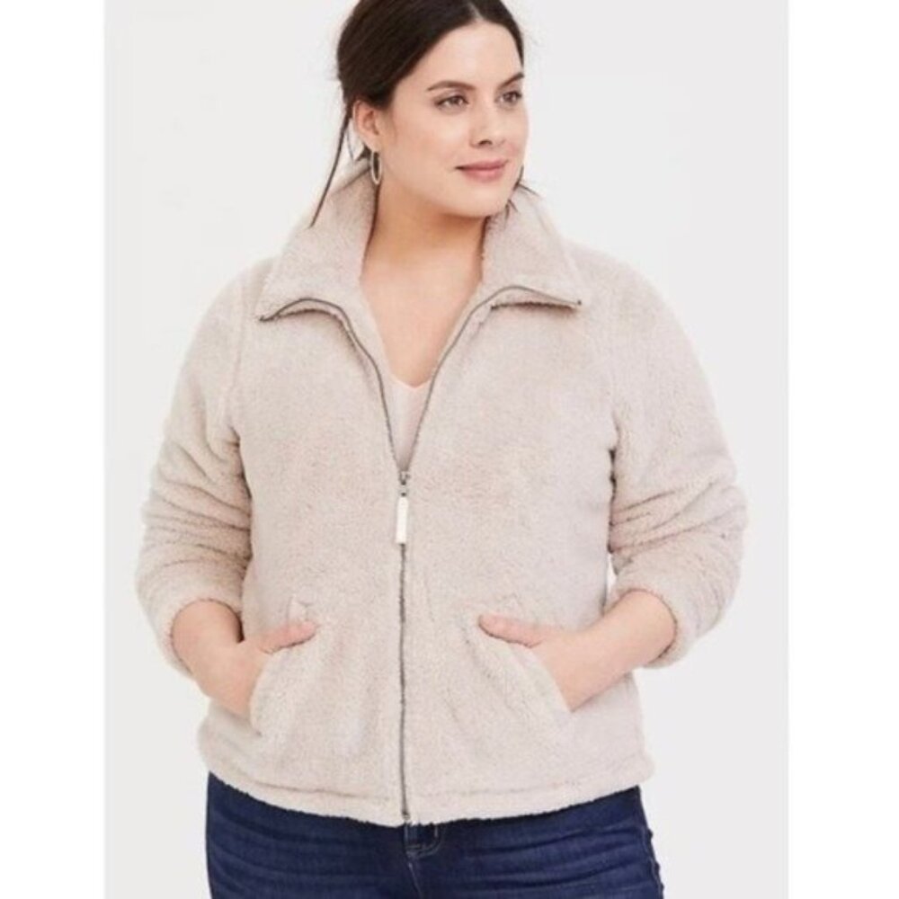 Torrid Fuzzy Taupe Full Zip Faux Sherpa Teddy Jacket - Picture 6 of 6